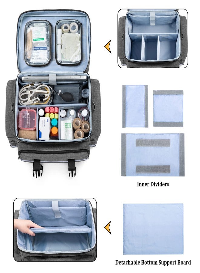 داميرو حقيبة داميرو الطبية بعجلات قابلة للفصل، حقيبة معدات طبية مزودة بجيوب وفواصل قابلة للإزالة، حقيبة إسعافات أولية فارغة لممرضات الرعاية الصحية المنزلية والأطباء وفنيي الطوارئ الطبية وخدمات الطوارئ الطبية، رمادي - Image 2